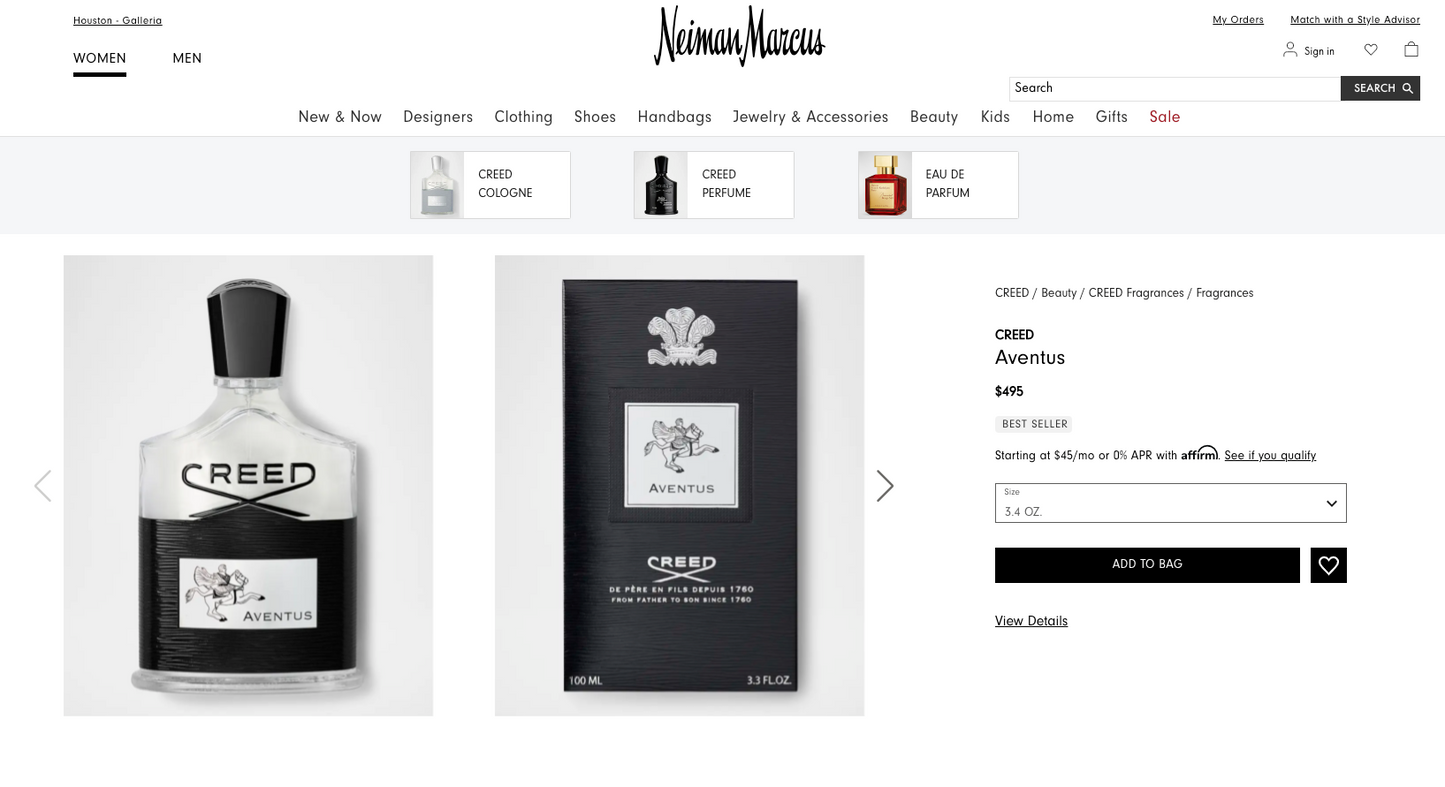 CREED Aventus - GRADE: 9.15 - FOR HIM - 3.3 oz / 100 ml